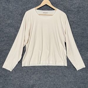 Spanx Plus Size 2X Shirt Top Cream Nylon Blend Long Sleeves Layering Breathable